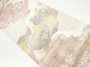 リサイクル　引箔道長取りに花唐草・草葉・波模様織出し袋帯